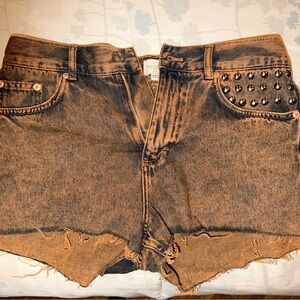 Studded High-Waist Distressed Shorts
